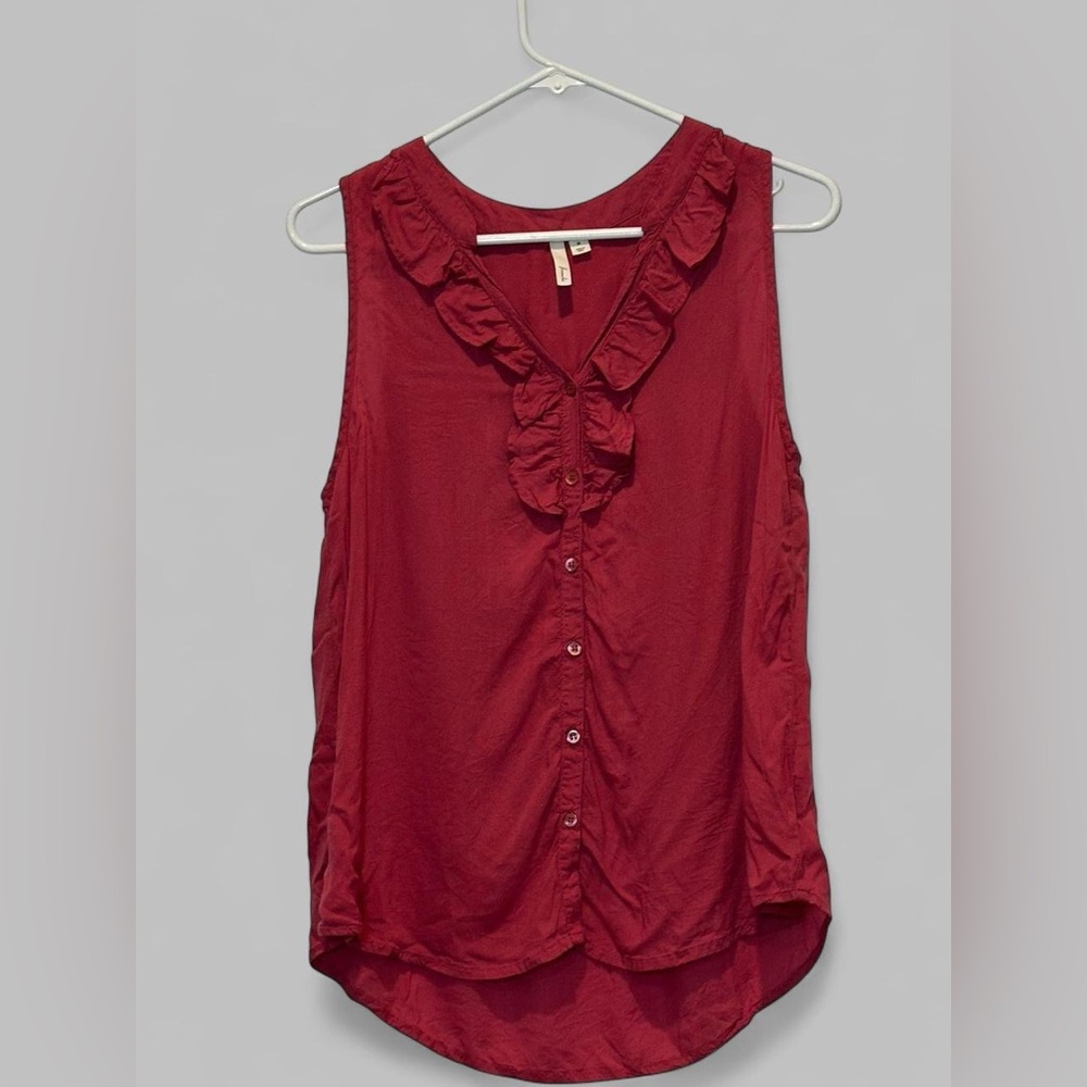 Frenchi pink Sleeveless Ruffled Button up Fairy Blouse Medium